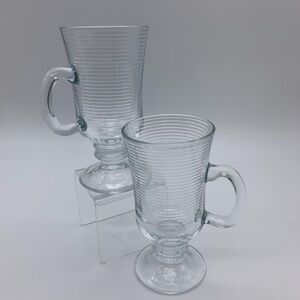 Set Of 2 Retro Cafe Irlandais Irish Coffee Pedestal Clear Ribbed Glass Mugs